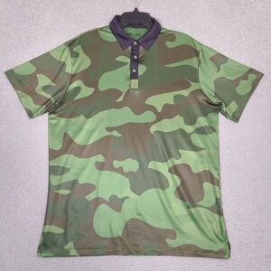 Pins & Aces Golf Co Mens XL Green Camo Performance Polo Shirt Short Sleeve Spade